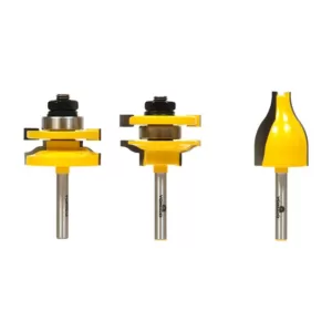 Yonico Raised Panel Cabinet Door with Vertical Panel Raiser Ogee 1/4 in. Shank Carbide Tipped Router Bit Set (3-Piece)